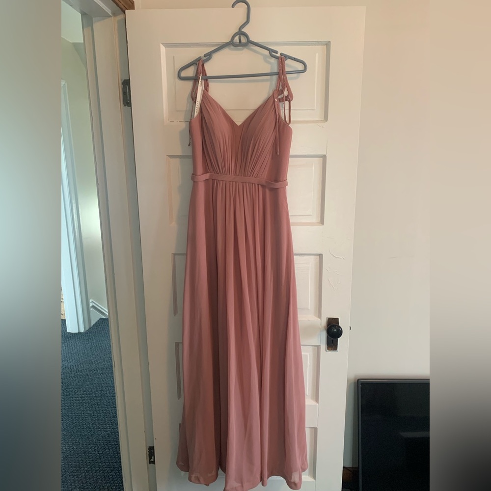 Dusty rose azazie solana dress.